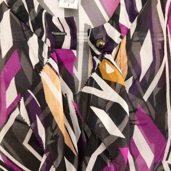 Diane Von Furstenberg Silk Ruffle Geometric Abstract Blouse Womens Size 2 - Picture 5 of 9